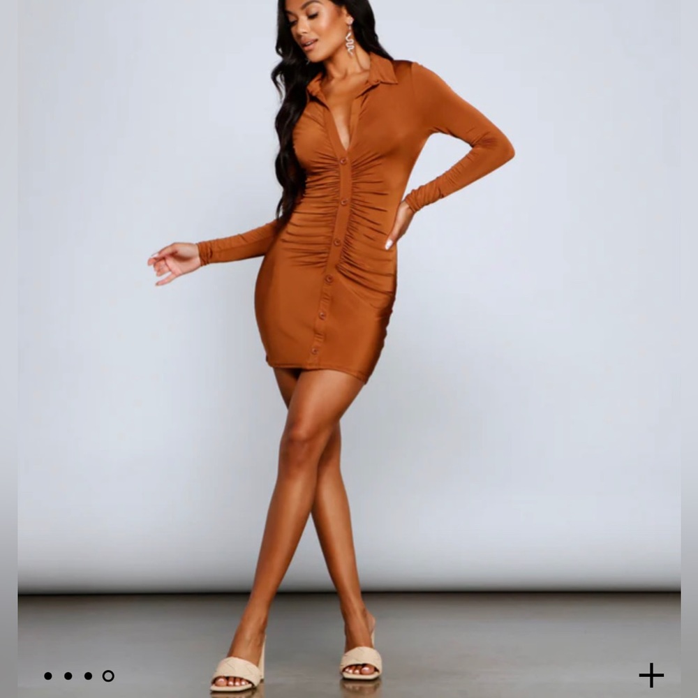 WINDSOR RUCHED BROWN DRESS